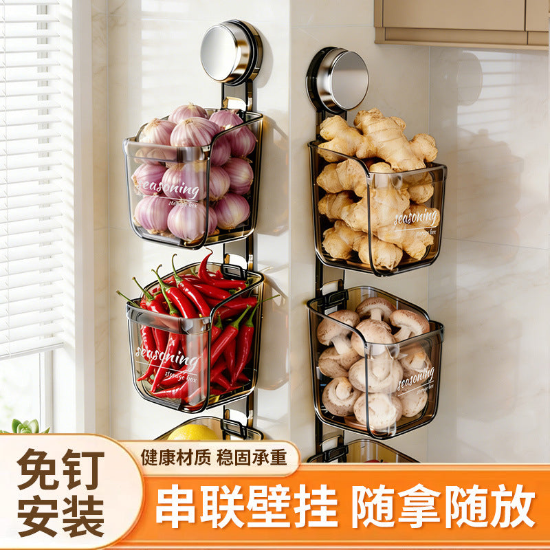 Wall-Mounted Suction Cup Storage Shelf for Kitchen Essentials