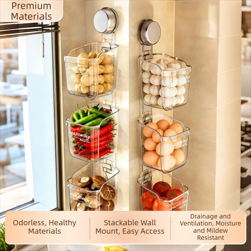 Wall-Mounted Suction Cup Storage Shelf for Kitchen Essentials