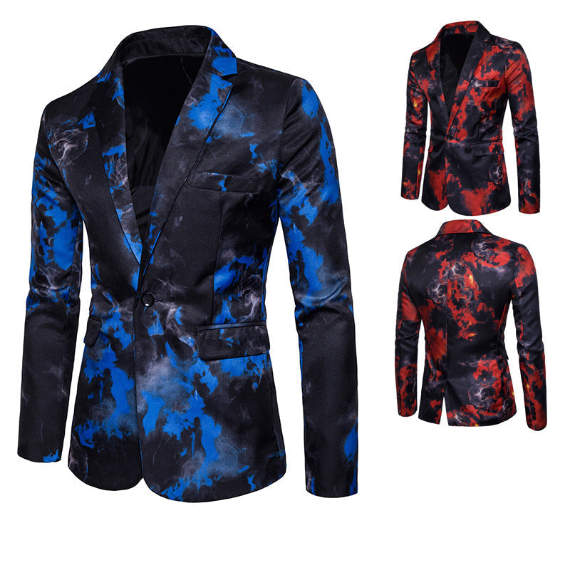 Men's Flame Print Single-Button Performance Blazer Jacket