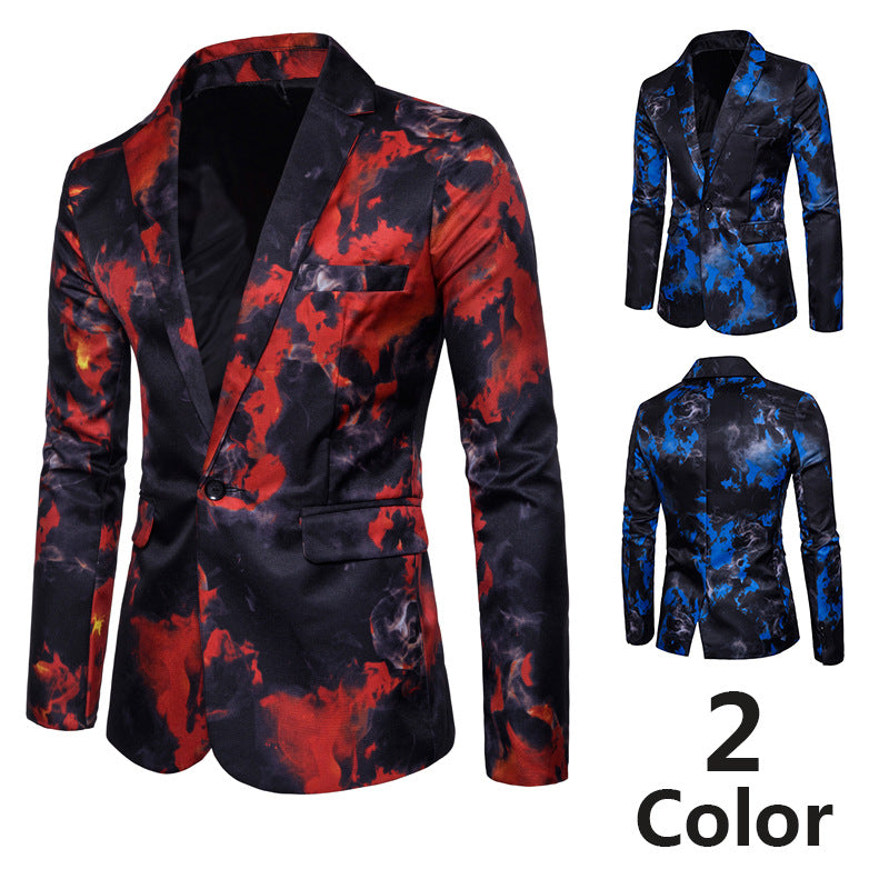 Men's Flame Print Single-Button Performance Blazer Jacket