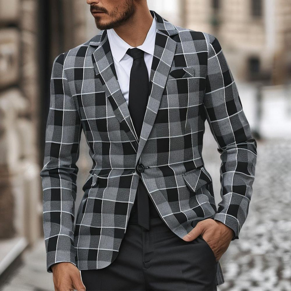 Men's Plaid Single-Button Casual Blazer Jacket