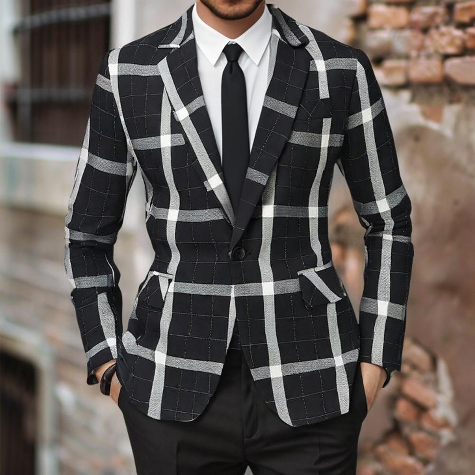 Men's Plaid Single-Button Casual Blazer Jacket