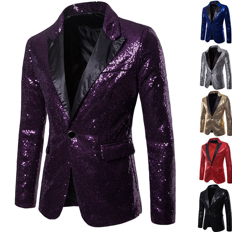 Men's Gold Sequin Performance Blazer for Stage and Formal Events