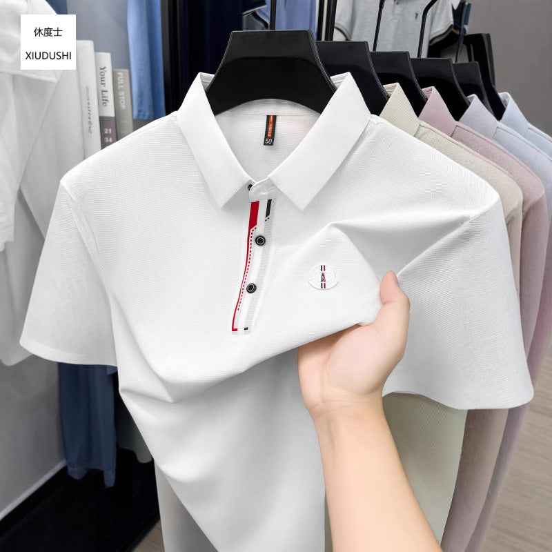 Men's Embroidered Lapel Polo Shirt Short Sleeve Business Casual
