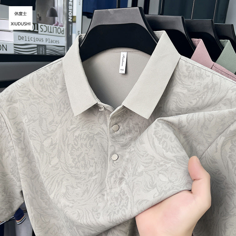 Men's Printed Ice Silk Polo Shirt Stretch Short Sleeve Style