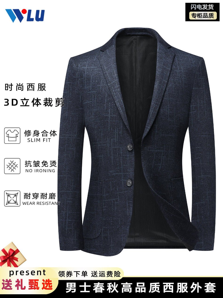 Men's Slim Fit Plaid Business Blazer Jacket