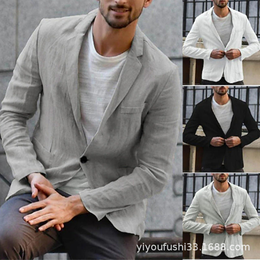 Men's Cotton Linen Casual Loose Fit Blazer Jacket