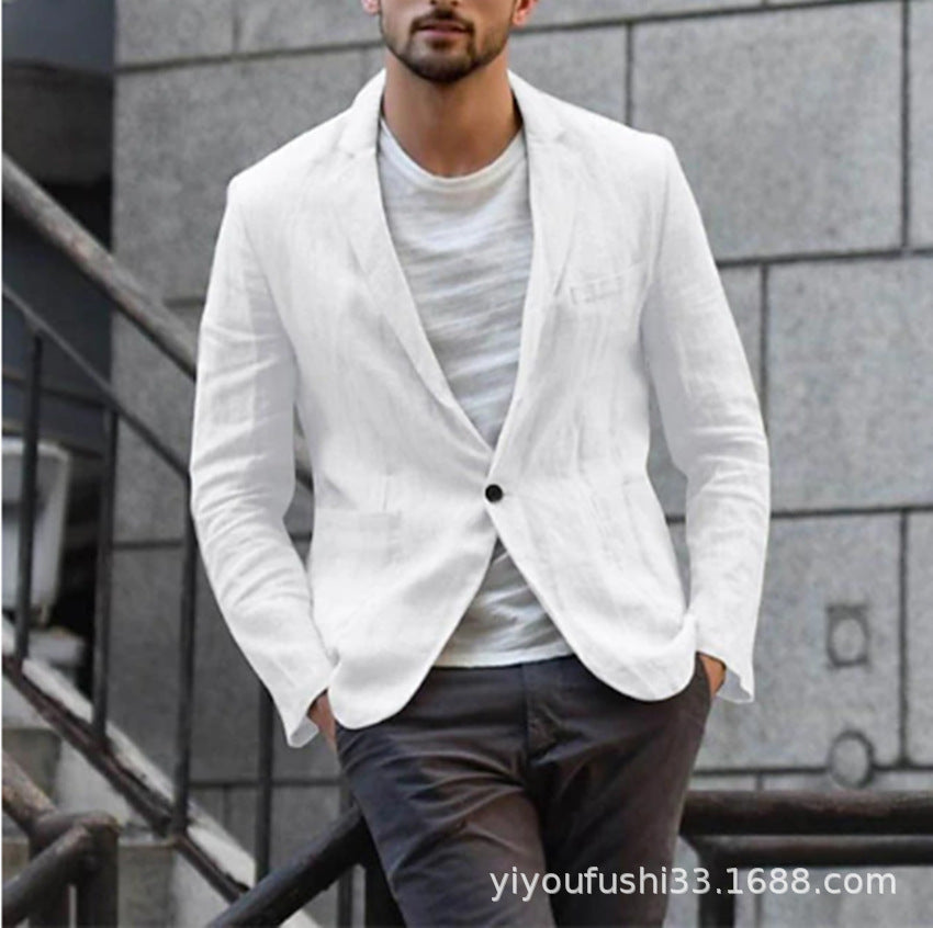 Men's Cotton Linen Casual Loose Fit Blazer Jacket