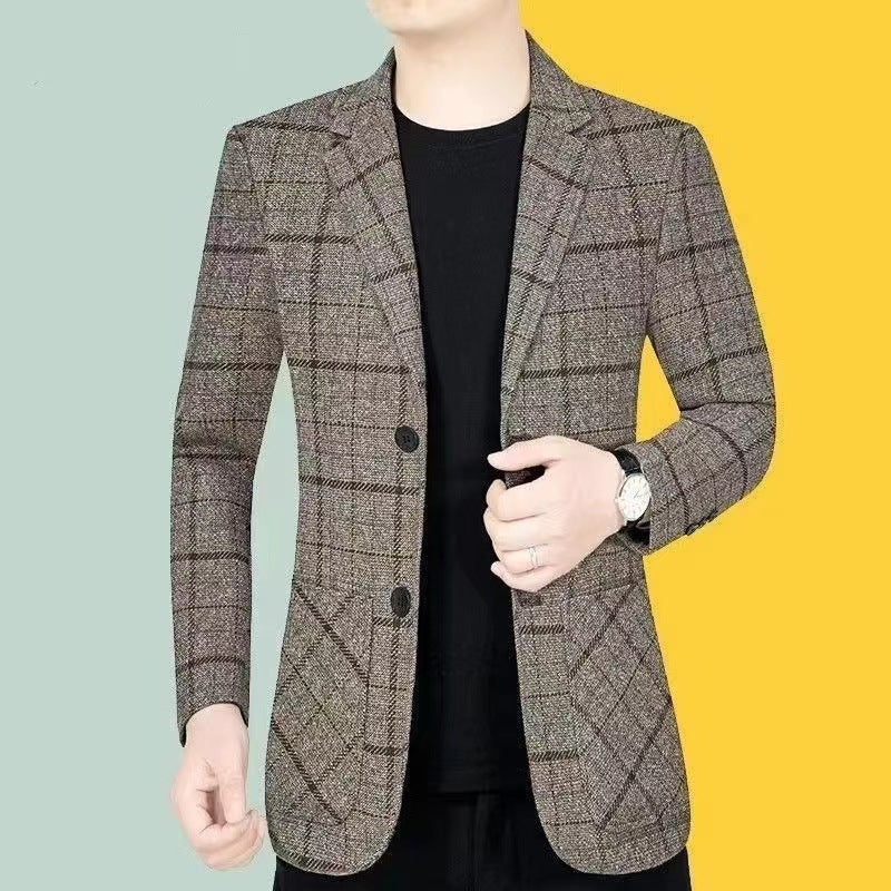 Men's Plaid Business Casual Slim Fit Suit Jacket