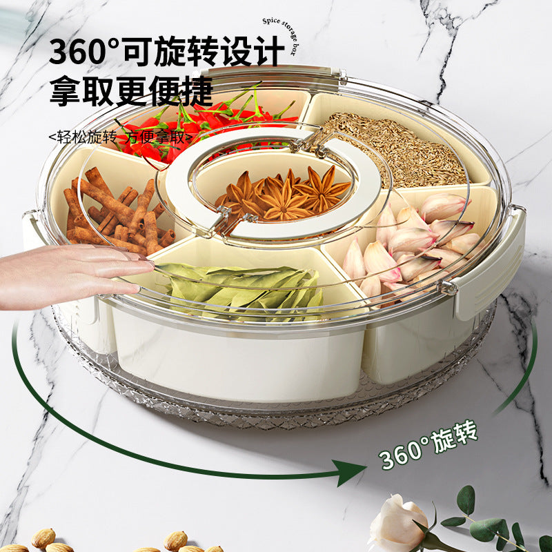 Six-Compartment Rotatable Storage Box for Spices and Snacks
