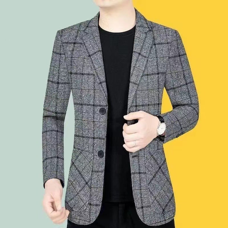Men's Plaid Business Casual Slim Fit Suit Jacket