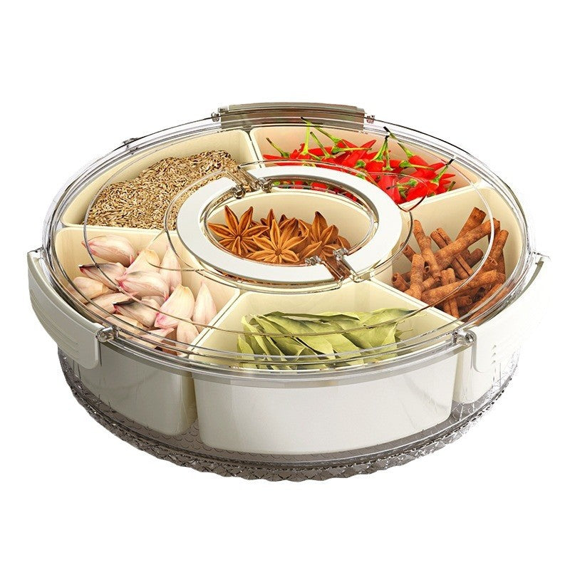 Six-Compartment Rotatable Storage Box for Spices and Snacks