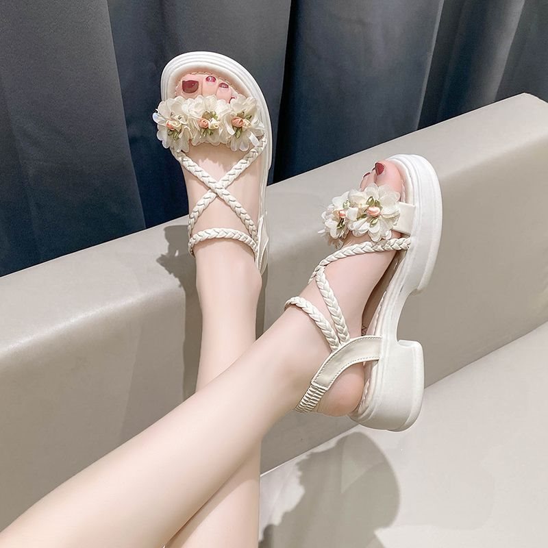 Women's Pearl Floral Platform Roman Chunky Heel Sandals