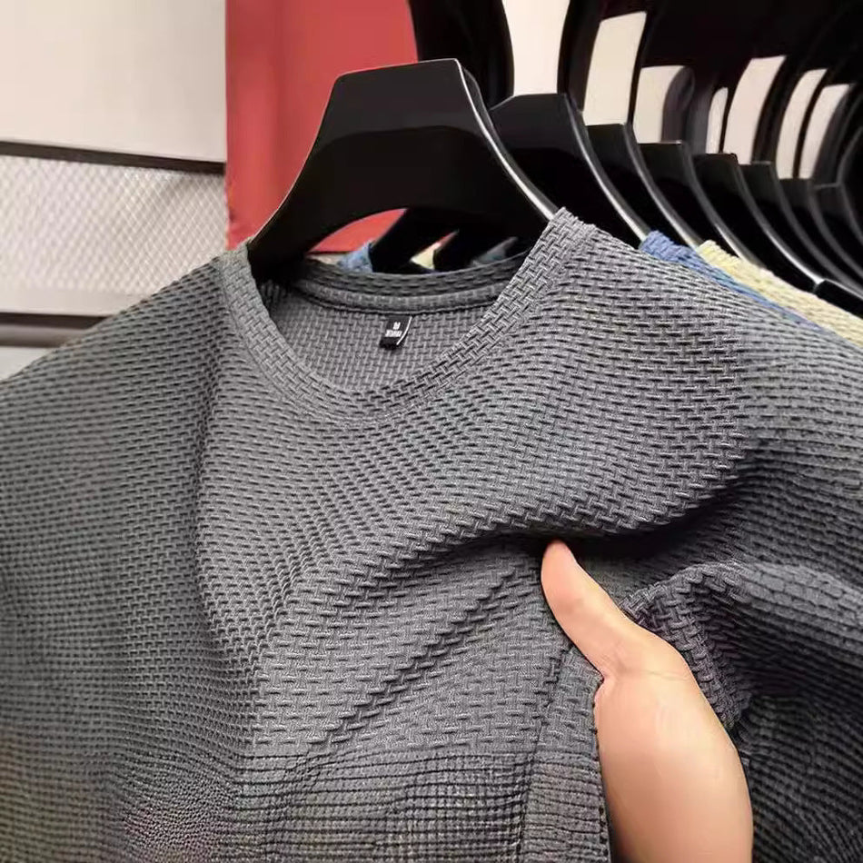 Men's Ice Silk Mesh T-Shirt Loose Fit Breathable Short Sleeve