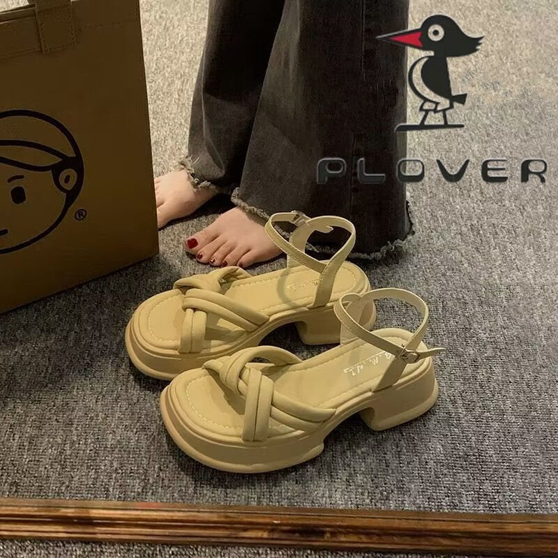Women's Chunky Heel Platform Buckle Summer Sandals