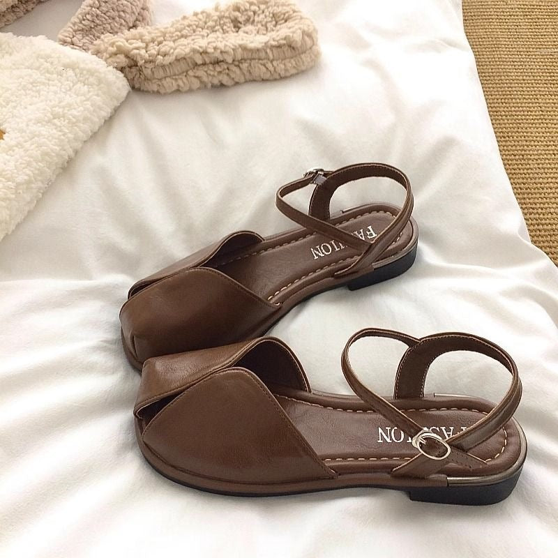 Women's Closed Toe Roman Flat Sandals with Korean Style