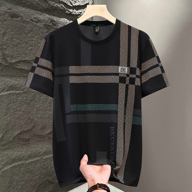 Men's Ice Silk Contrast T-Shirt Short Sleeve Casual Style