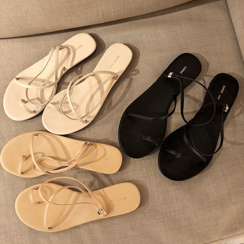 Women's Thin Strap Flat Beach Sandals for Summer