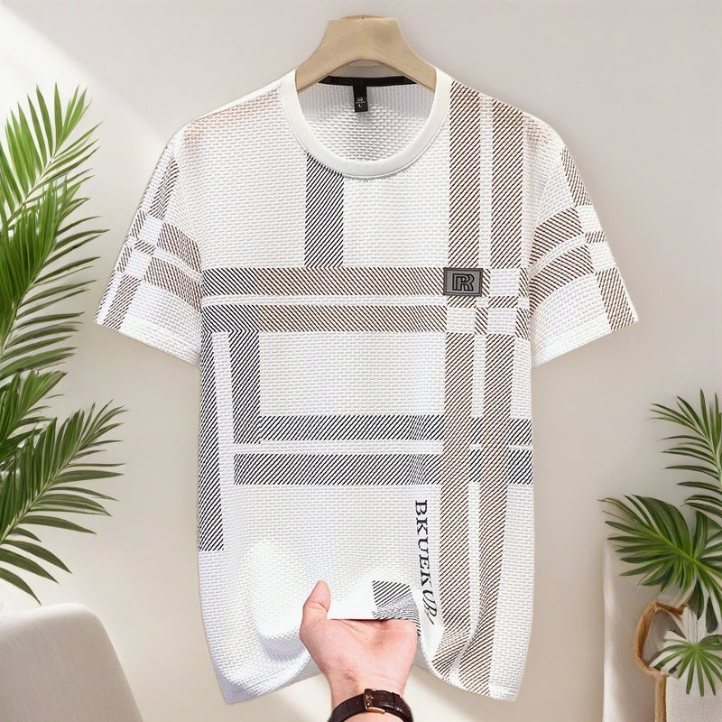 Men's Ice Silk Contrast T-Shirt Short Sleeve Casual Style