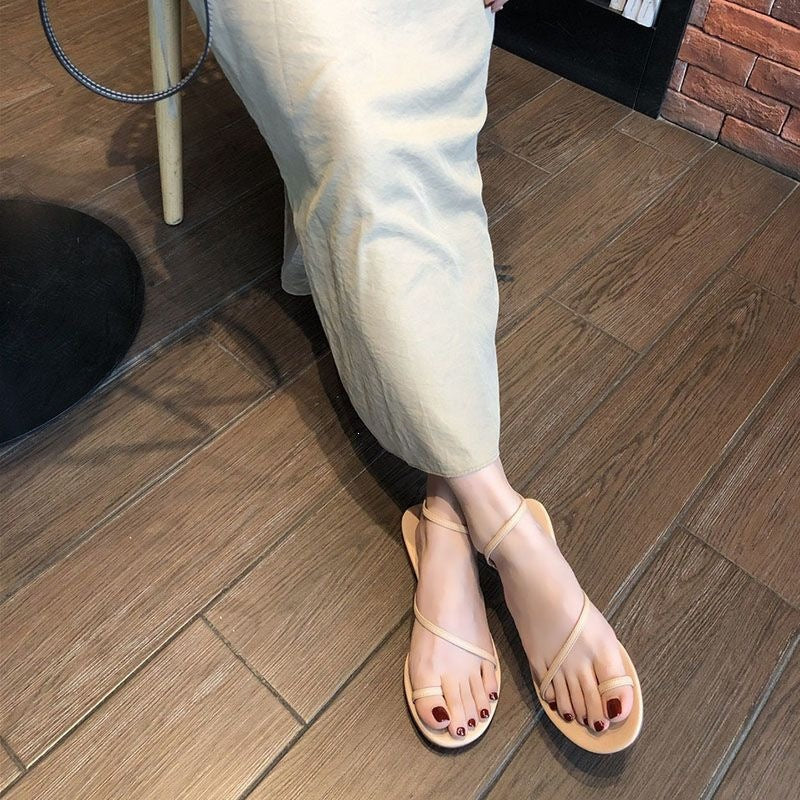 Women's Thin Strap Flat Beach Sandals for Summer