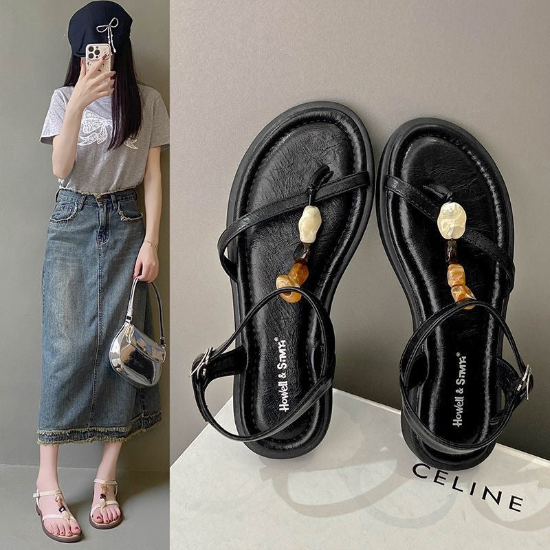 Women's Beaded Toe Ring Summer Flat Sandals