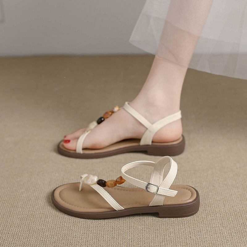 Women's Beaded Toe Ring Summer Flat Sandals