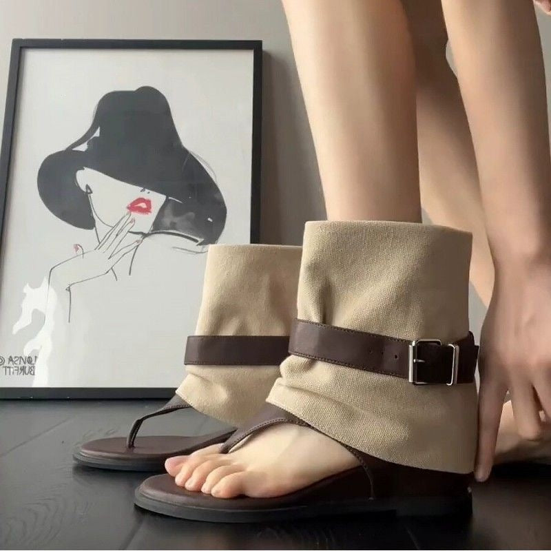 Women's Retro Square Toe Chunky Heel Roman Sandals