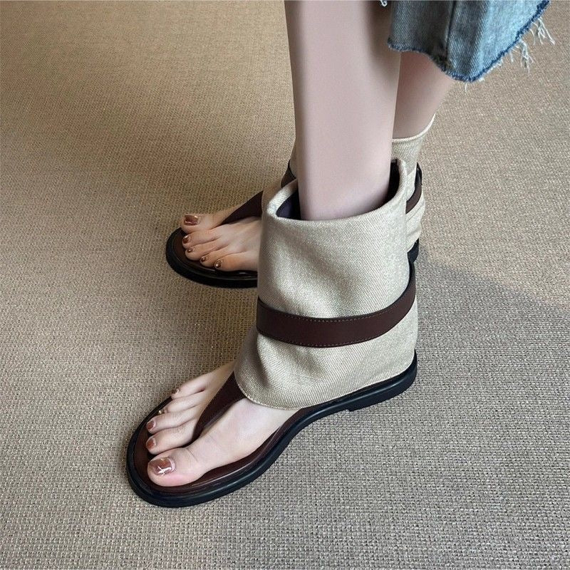 Women's Retro Square Toe Chunky Heel Roman Sandals