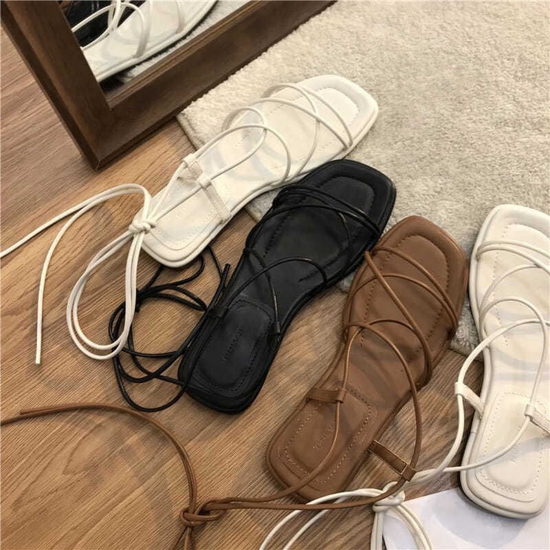 Women's Lace-Up Roman Flat Beach Summer Sandals