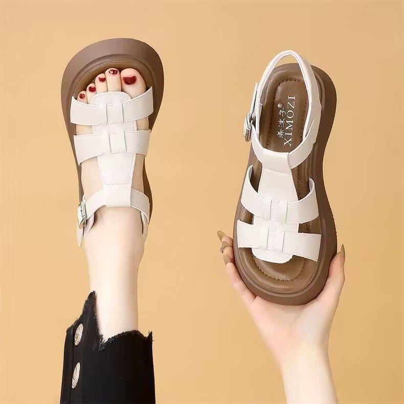 Women's Leather Platform Sandals with Soft Non-Slip Sole