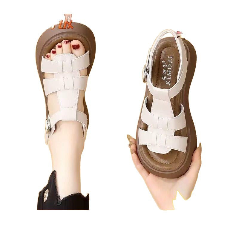Women's Leather Platform Sandals with Soft Non-Slip Sole