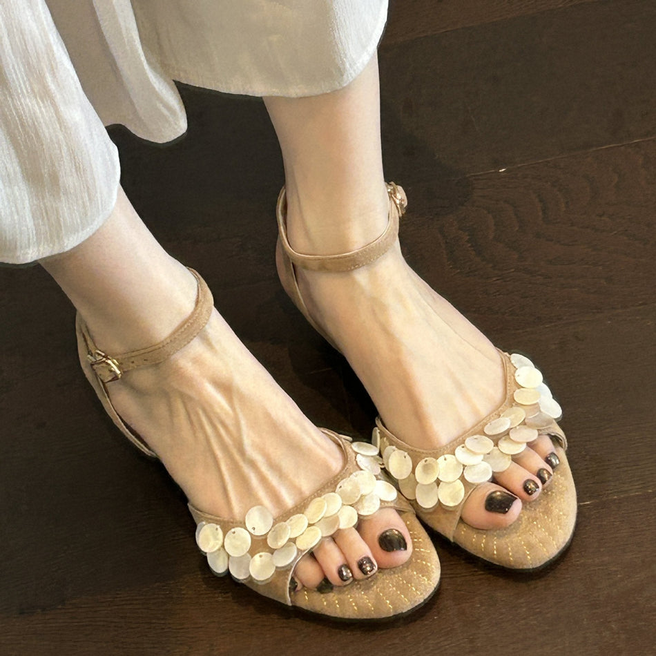 Women's French Style Sequin Open Toe Roman Sandals