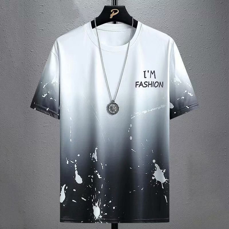 Men's Gradient Print T-Shirt Loose Fit Plus Size Short Sleeve