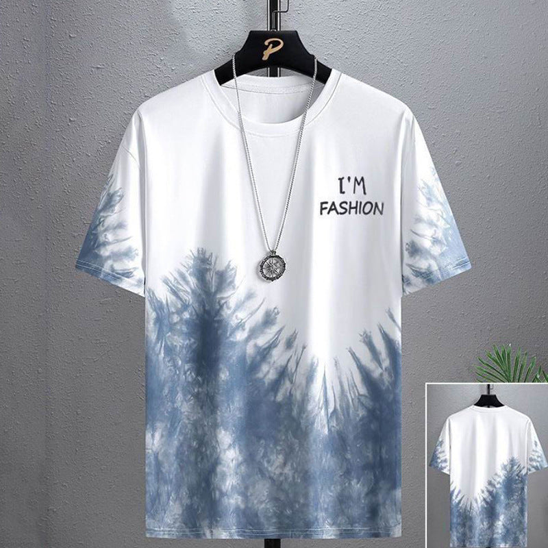 Men's Gradient Print T-Shirt Loose Fit Plus Size Short Sleeve