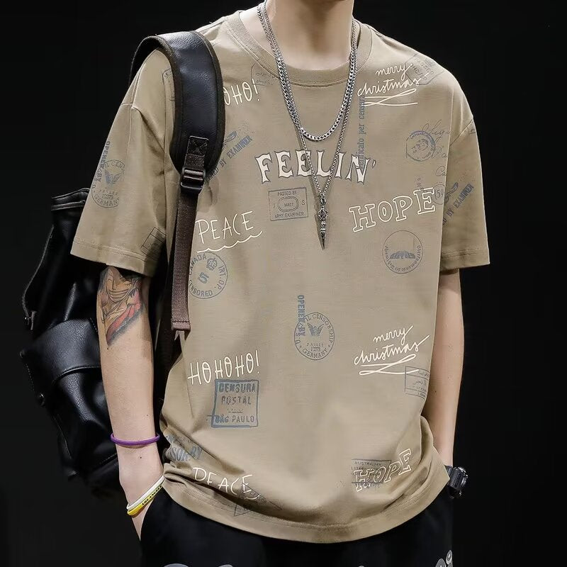 Men's Ice Silk Full Print T-Shirt Loose Fit Short Sleeve