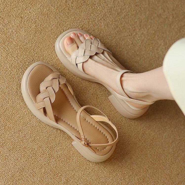 Women's Leather Woven Platform Roman Summer Sandals