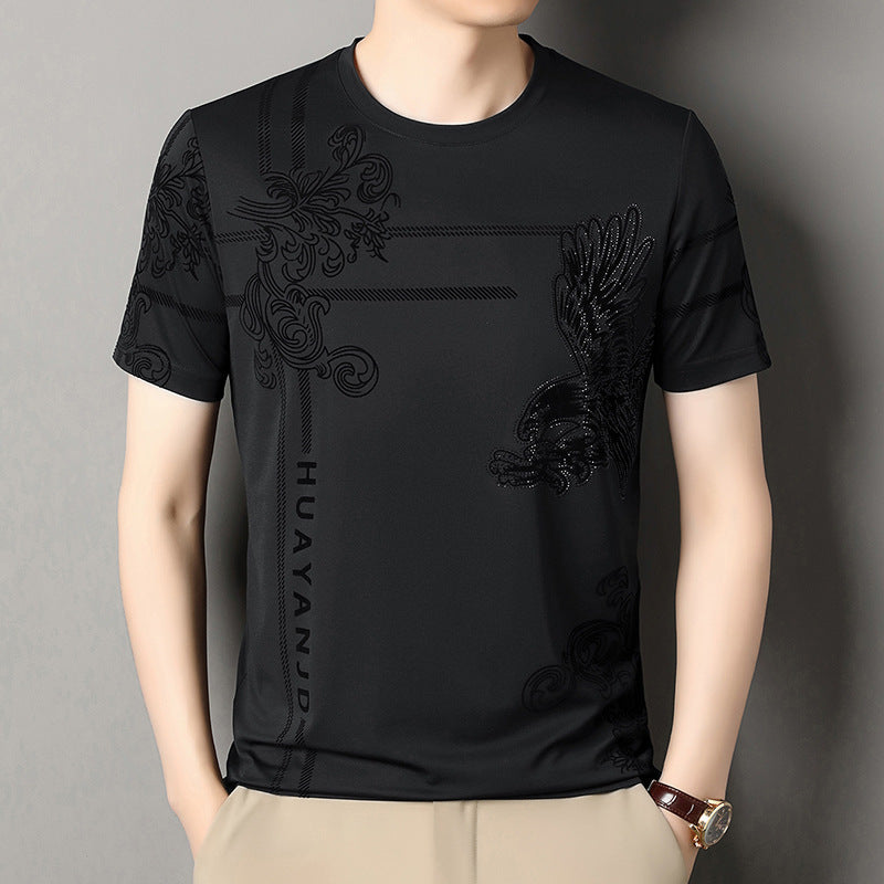 Men's Ice Silk Diamond T-Shirt Loose Fit Short Sleeve Style