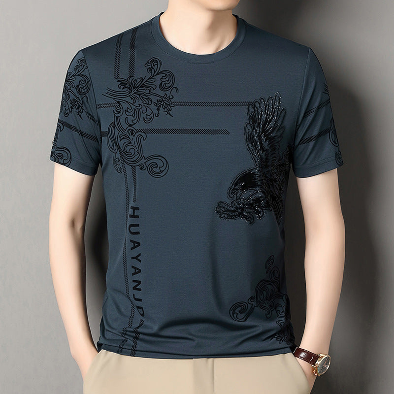 Men's Ice Silk Diamond T-Shirt Loose Fit Short Sleeve Style