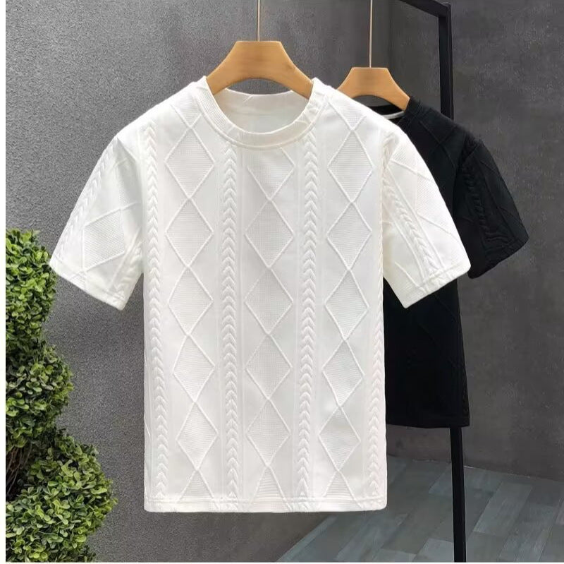 Men's Ice Silk Mock Neck T-Shirt Slim Fit Short Sleeve