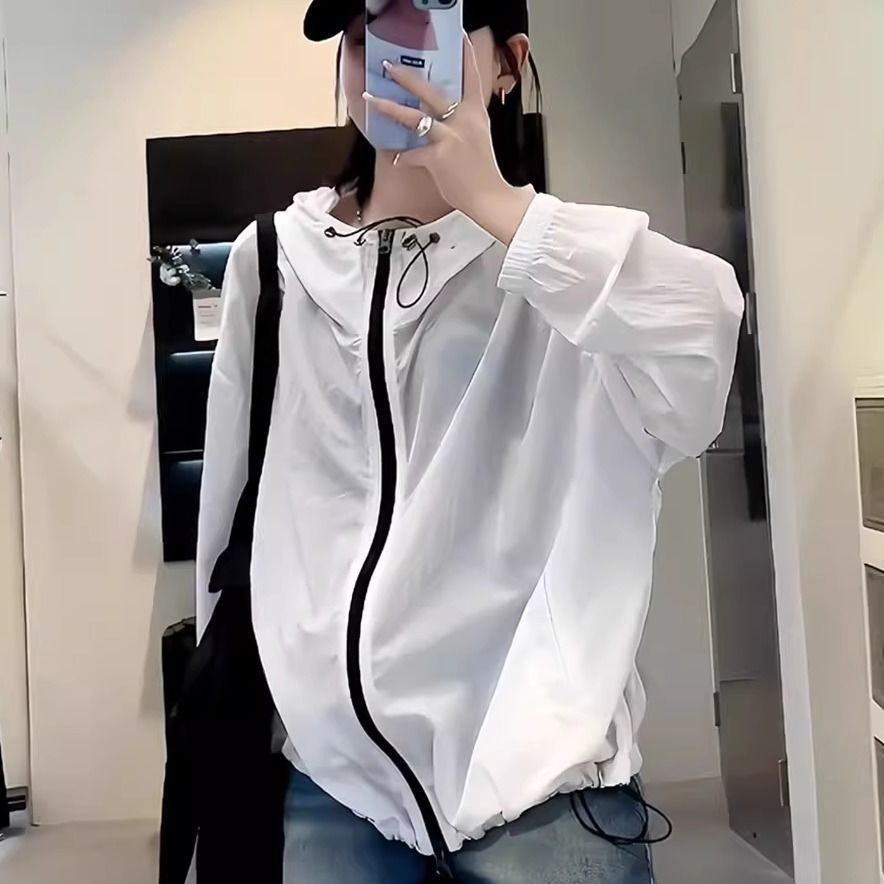 Women's Color Block Hooded UV Protection Lightweight Jacket