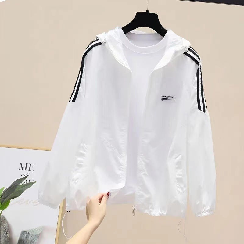 Women's White Hooded UV Protection Lightweight Cardigan Jacket