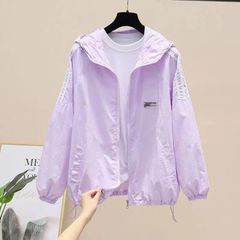 Women's White Hooded UV Protection Lightweight Cardigan Jacket