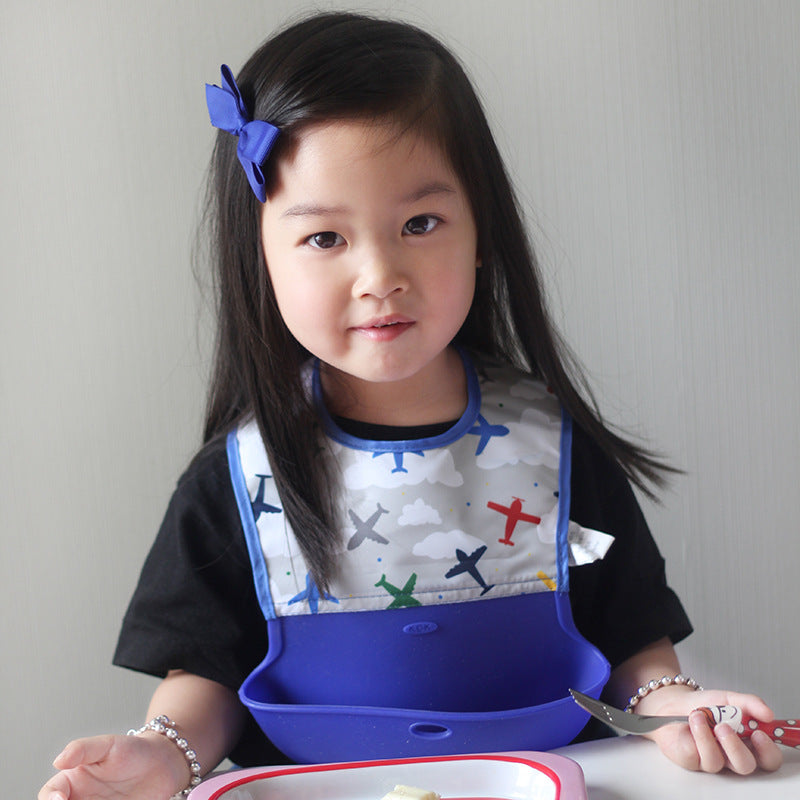 3D Waterproof Silicone Baby Bib with Food Catcher Pocket