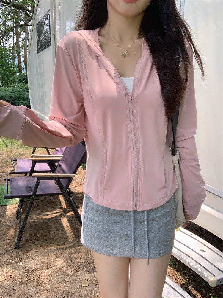 Women's Pink Ice Silk UV Protection Slim Fit Jacket