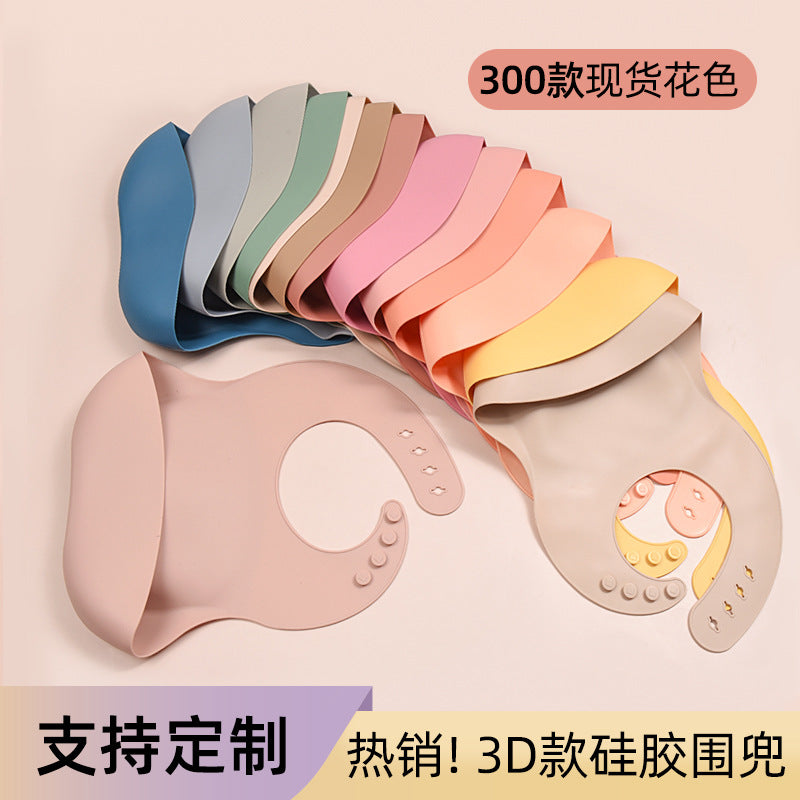3D Solid Color Food-Grade Silicone Baby Bib with Food