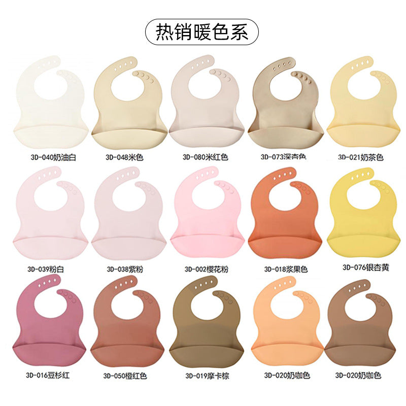 3D Solid Color Food-Grade Silicone Baby Bib with Food