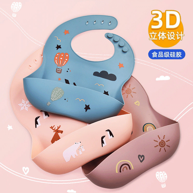 3D Food-Grade Silicone Baby Bib with Large Food Catcher