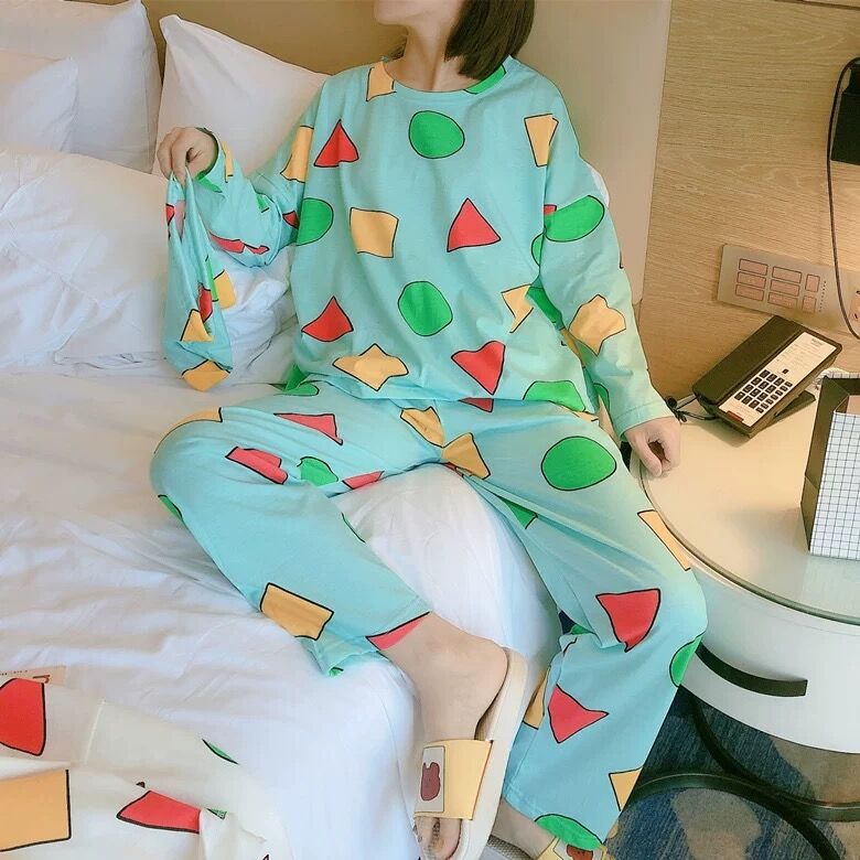 Women's Long Sleeve Cartoon Pajama Set with Relaxed Fit