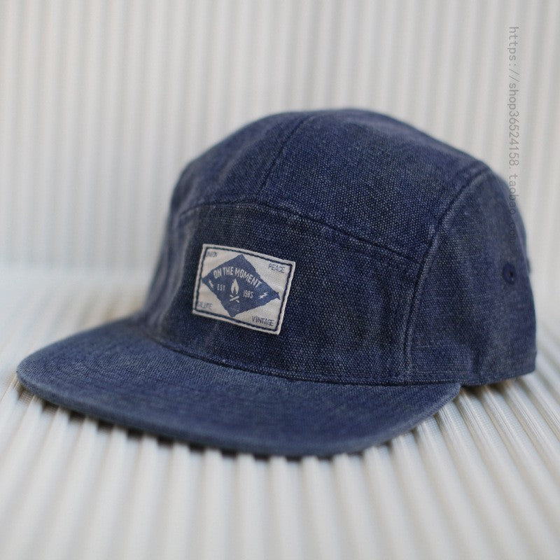 Washed Cotton Linen Flat Brim Baseball Cap for Men, Retro Style
