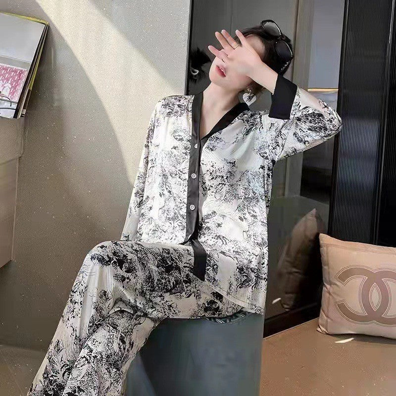 Women's Ink Print Four-Piece Loungewear Set with Long Pants
